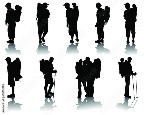 Silhouettes  of children in baby backpack, vector