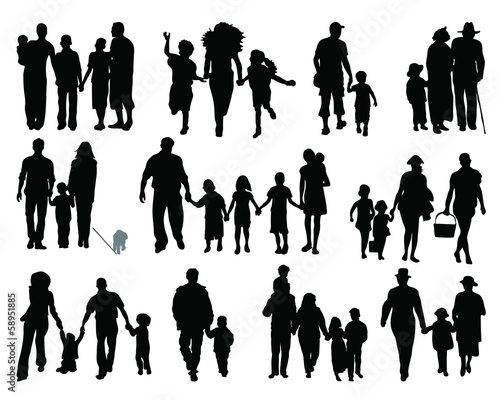 Black silhouettes of family, vector
