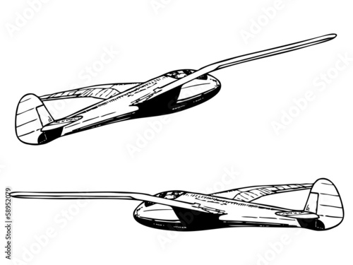 Glider sailplane in flight. Vintage style vector illustration.