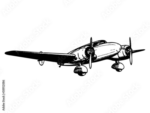 Fototapeta Naklejka Na Ścianę i Meble -  Twin engine passenger plane. Vintage style vector illustration.