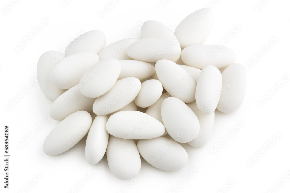 heap of white sugared almonds