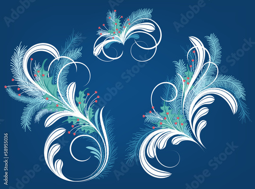 Abstract Swirls, Fir Sprigs and Mistletoe