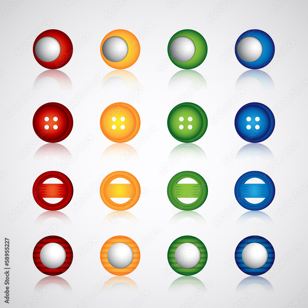 Button Icons Set - Isolated On Gray Background