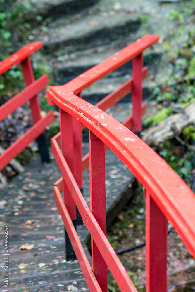 detail of rail of wooden bridge