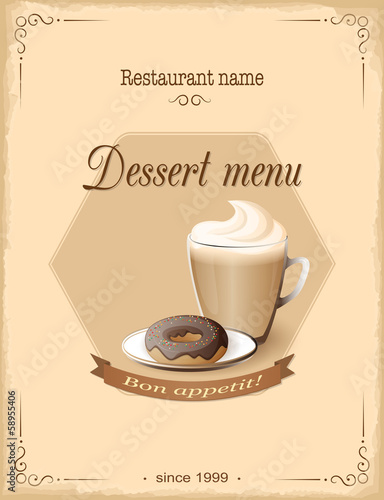 dessert menu with cappuccino and donut