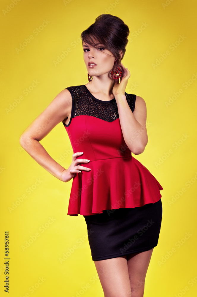 Portrait of beautiful young woman with makeup in fashion clothes Portrait of beautiful young woman with makeup in fashion clothes