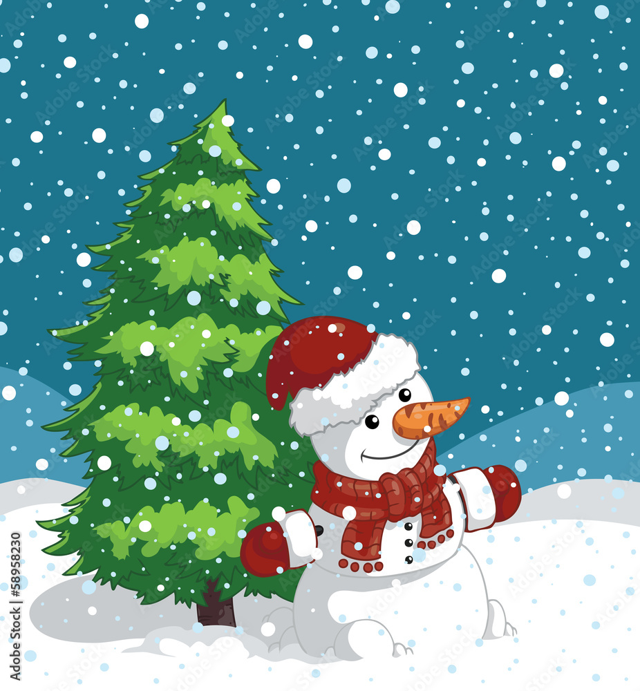 Cute cartoon snowman  isolated on a white background