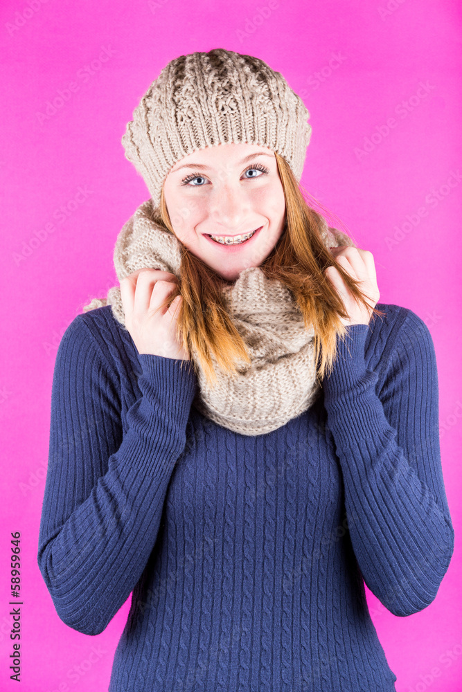 Smiling Beautiful Girl with Hat and Scarf Smiling Beautiful Girl with Hat and Scarf