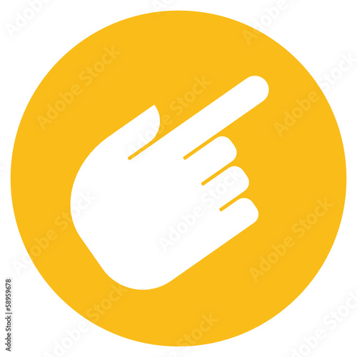 Pointing finger against orange circle
