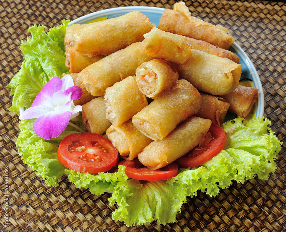 Fried Chinese Traditional Spring rolls food - obrazy, fototapety, plakaty 