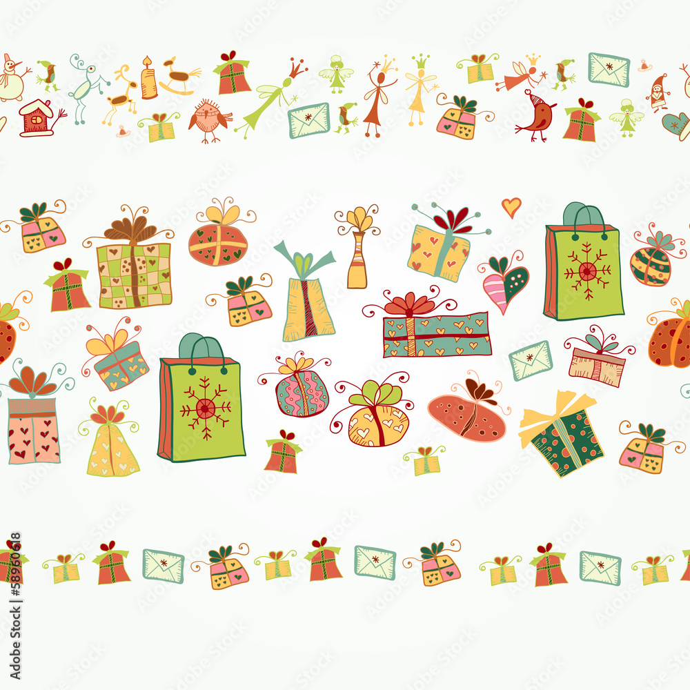Christmas border with gift boxes and icon Christmas border with gift boxes and icon