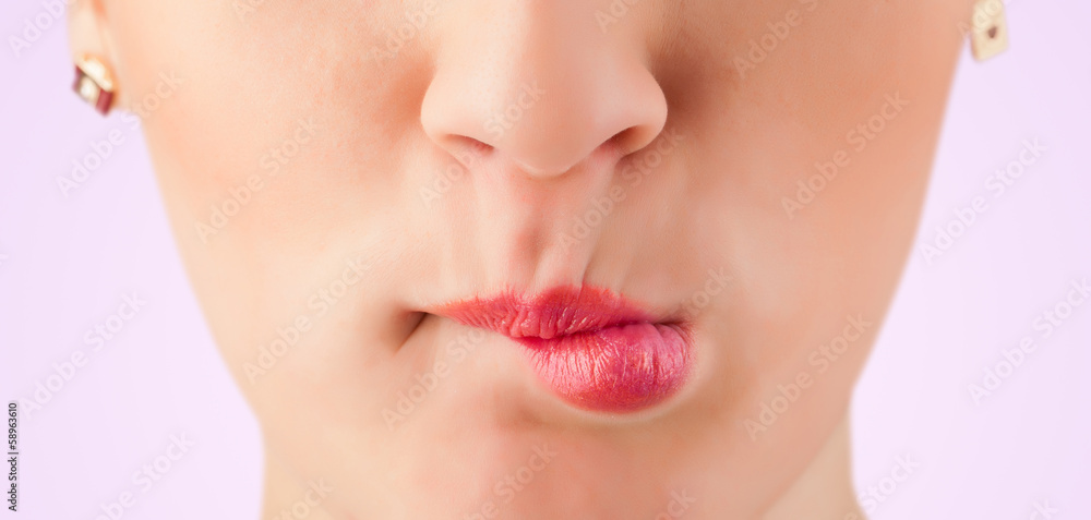 Obraz premium Beautiful woman red lips close up