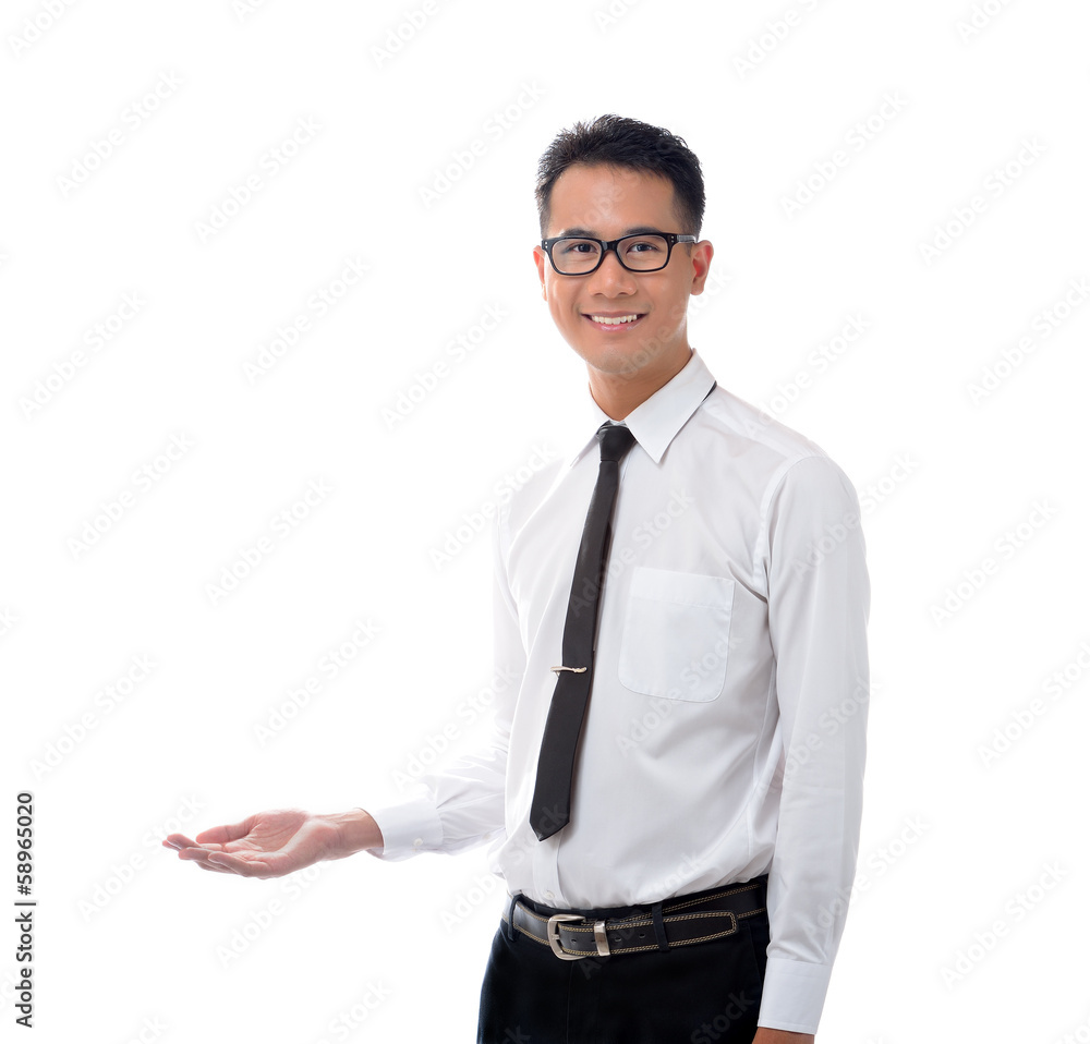 Young business man presenting something Young business man presenting something