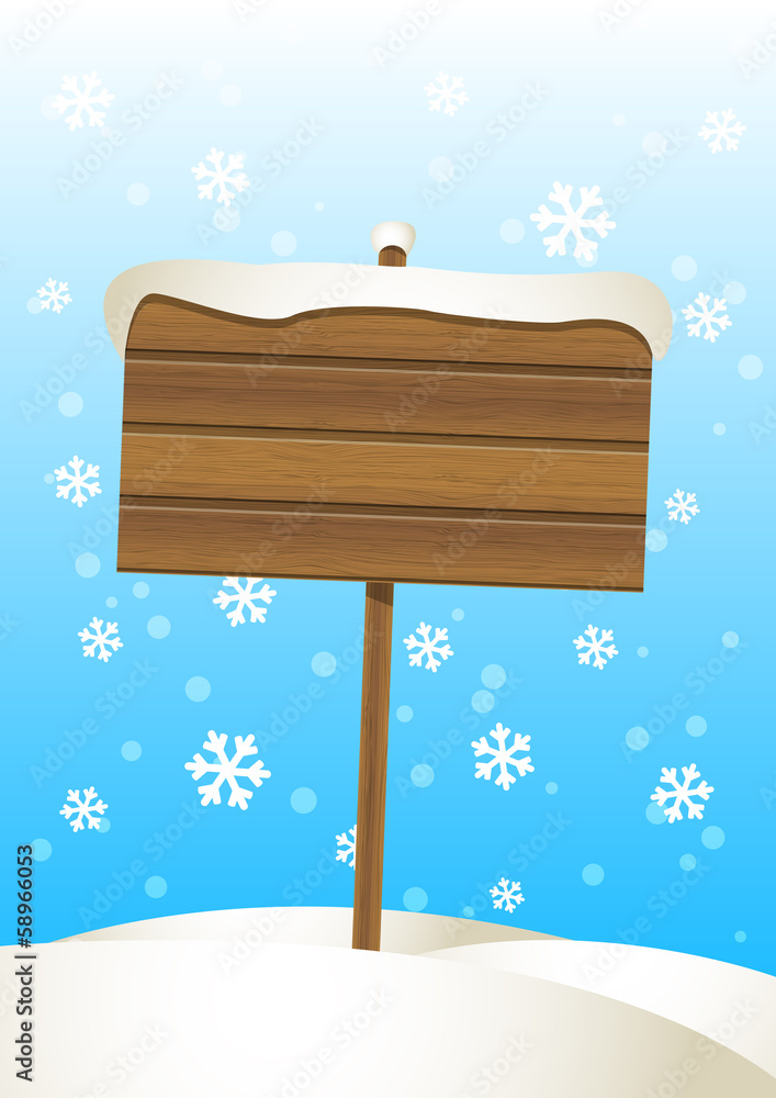 Obraz premium Wooden plate on the snow