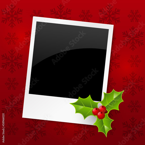 Christmas photo card with holly leaves