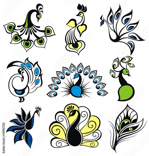 Set of peacock birds