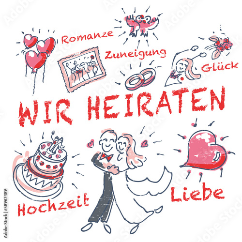 Strichmännchen Wir heiraten und Hochzeit