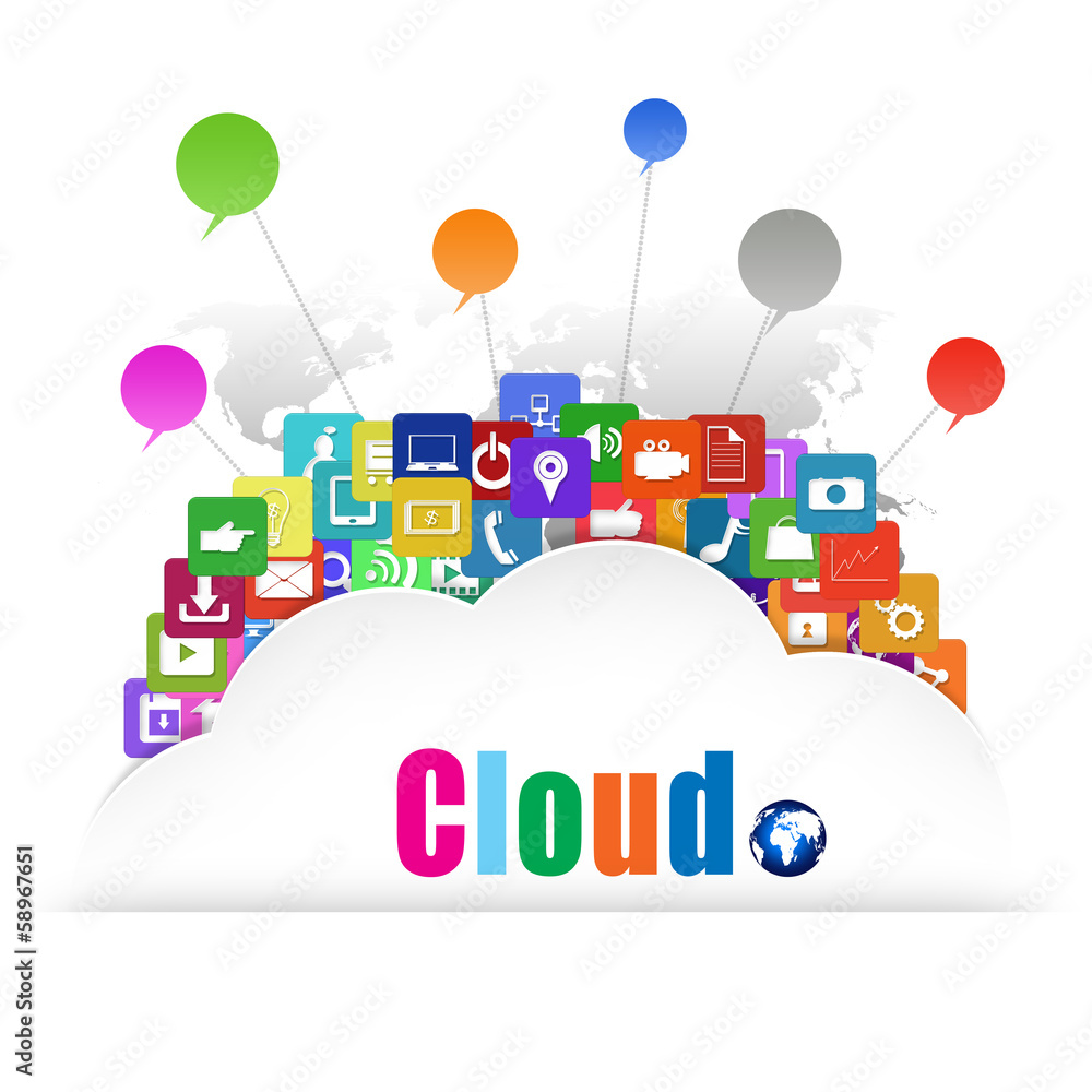 Cloud computing concept with Colorful application icon Cloud computing concept with Colorful application icon