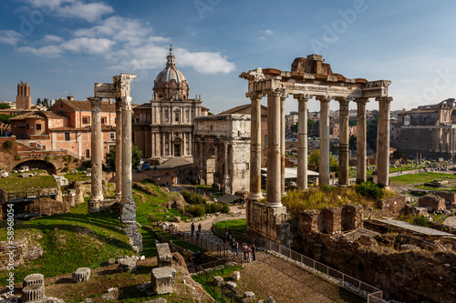 Roman Forum (Foro Romano) and Ruins of Septimius Severus Arch an