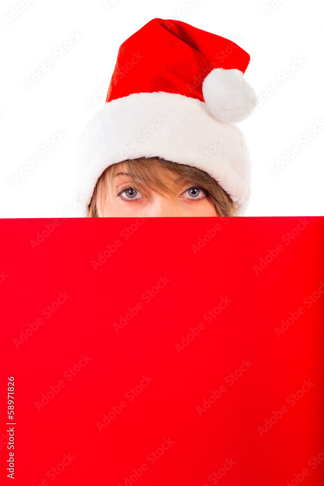 Christmas girl with red placard on white Christmas girl with red placard on white