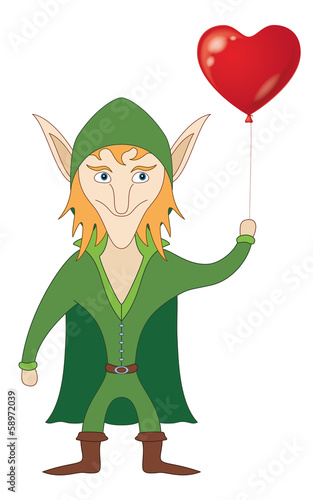 Elf with heart balloon