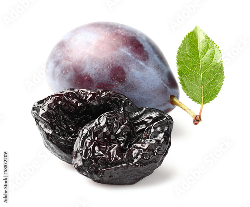 Prune and plum with leaf