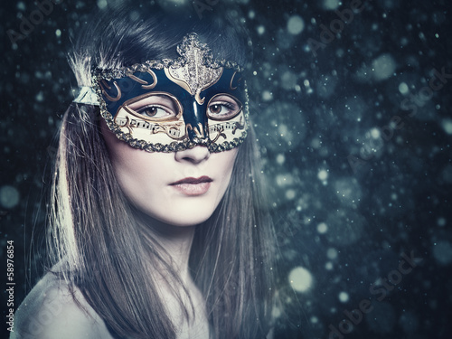 Christmas Party. Carnival female portrait with beauty background