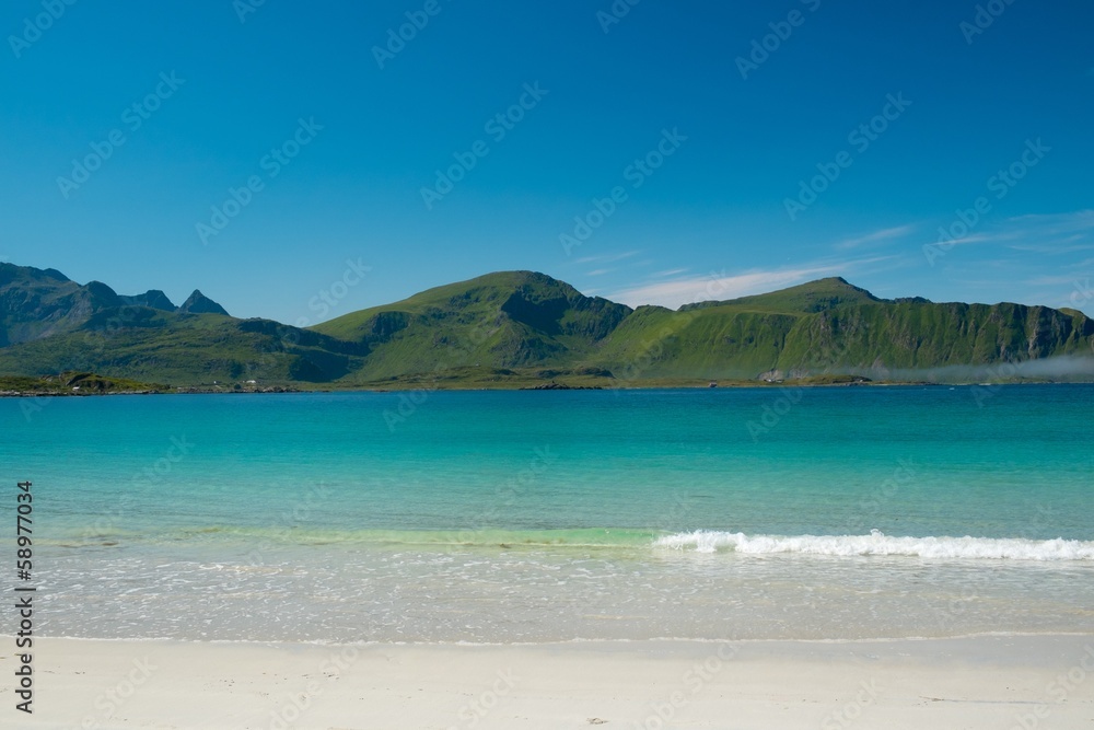 Beautiful sandy beach on Lofoten islands, Norway