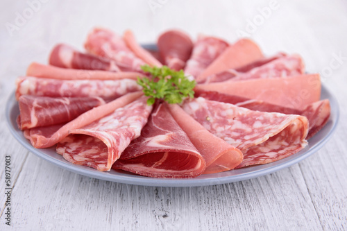 plate of bacon and salami