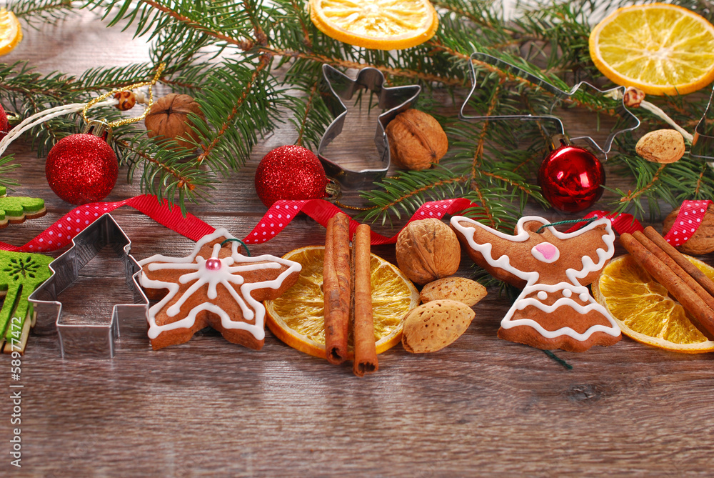 christmas decoration border with gingerbread cookies and spices christmas decoration border with gingerbread cookies and spices