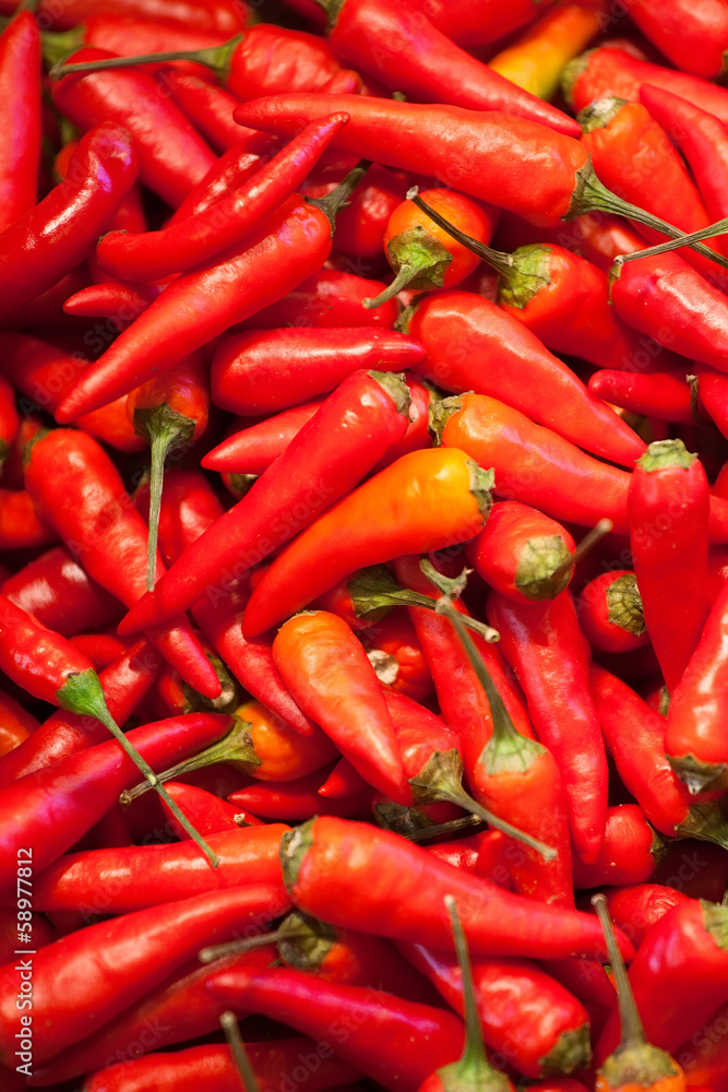 Red cayenne on counter in grocery