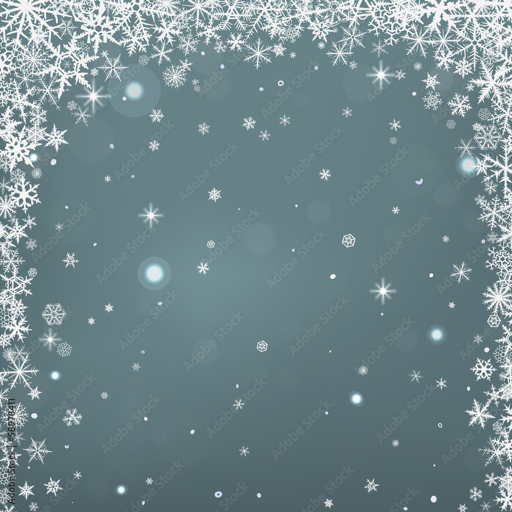 Fototapeta Abstract winter background with various snowflakes.