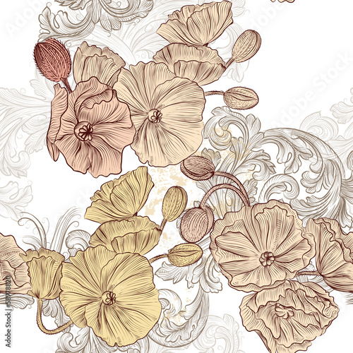 Seamless wallpaper pattern with poppy flowers