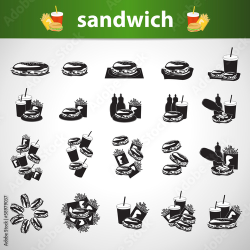 Sandwich Meal Icons Set - Isolated On Gray Background