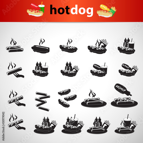 Hot Dog Meal Icons Set - Isolated On Gray Background