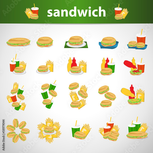 Sandwich Meal Icons Set - Isolated On Gray Background