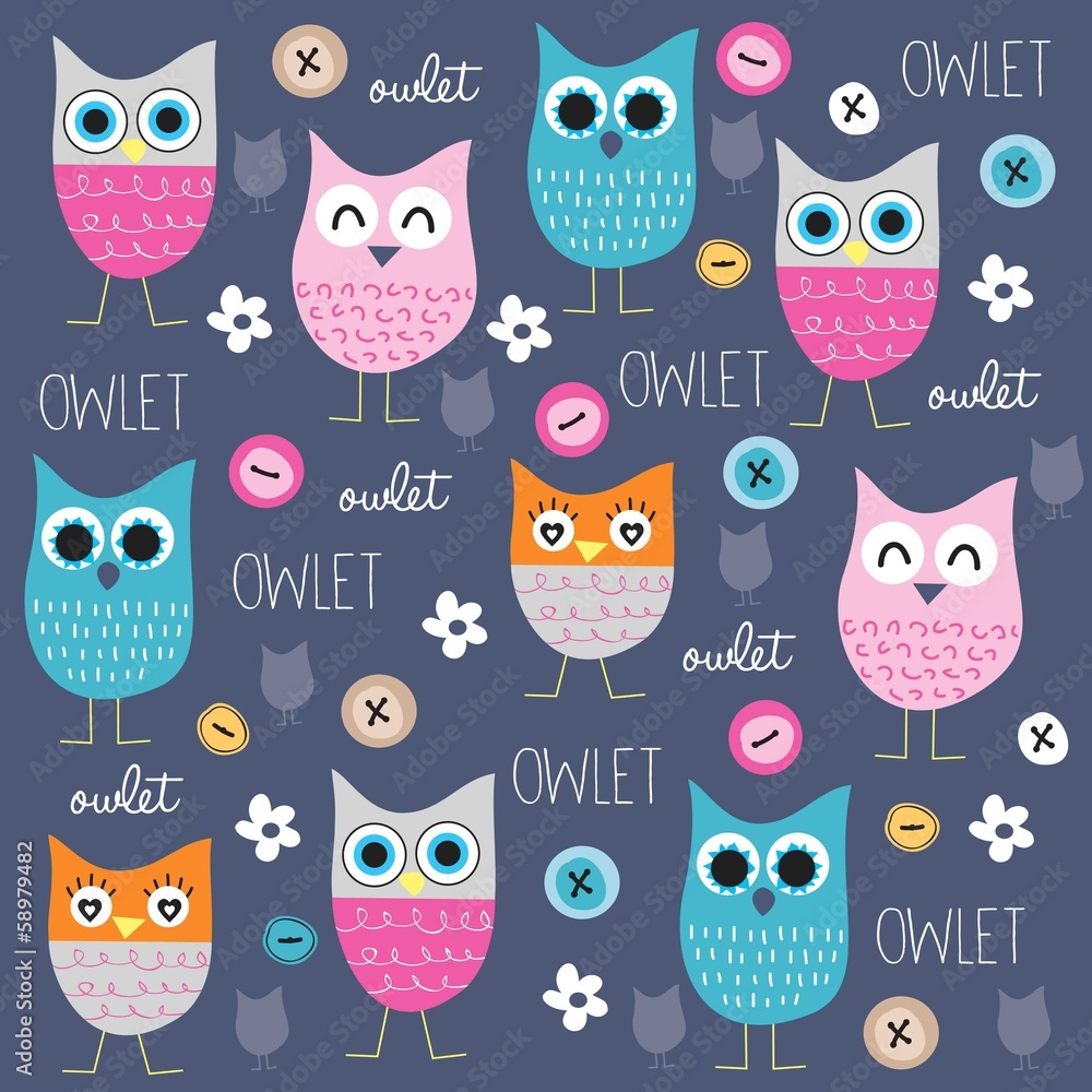 cute and funny owl pattern with buttons vector illustration cute and funny owl pattern with buttons vector illustration