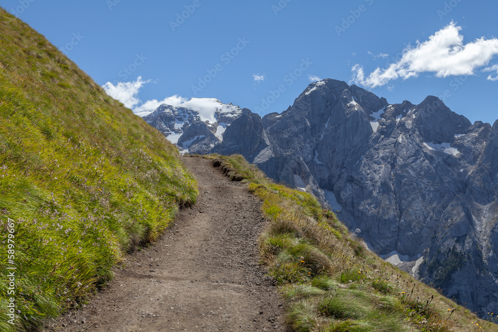 Road on slope in Alps