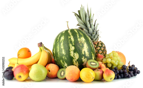 Assortment of exotic fruits isolated on white