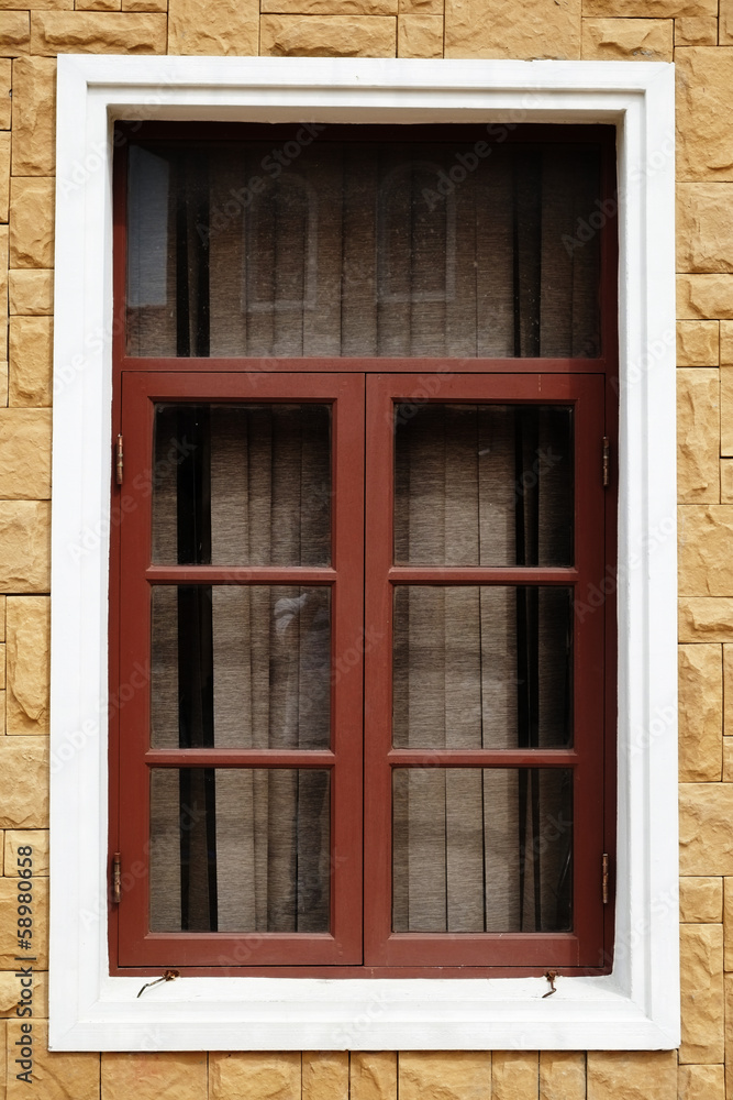 Window frame with leather panels Window frame with leather panels