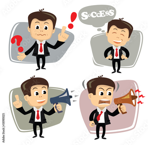 vector businessman in various poses uses megaphone