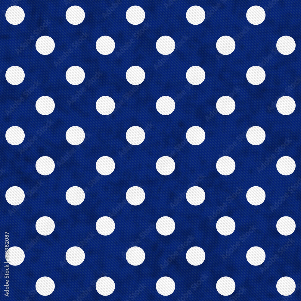 White Polka Dots on Blue Textured Fabric Background