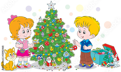 Children decorating a Chris...