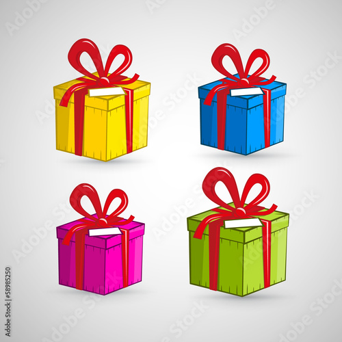Colorful Vector Present Boxes Isolated on White Background