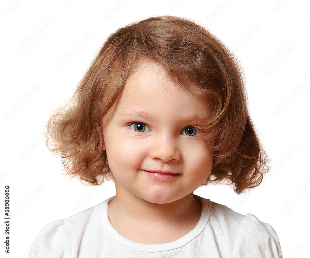 Beautiful smiling kid girl isolated on white. Closeup portrait Beautiful smiling kid girl isolated on white. Closeup portrait
