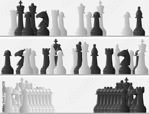 Set banners of black and white chess pieces.