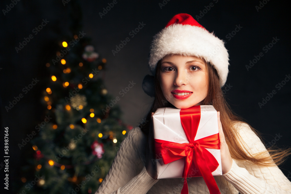 christmas. smiling woman with gift box christmas. smiling woman with gift box
