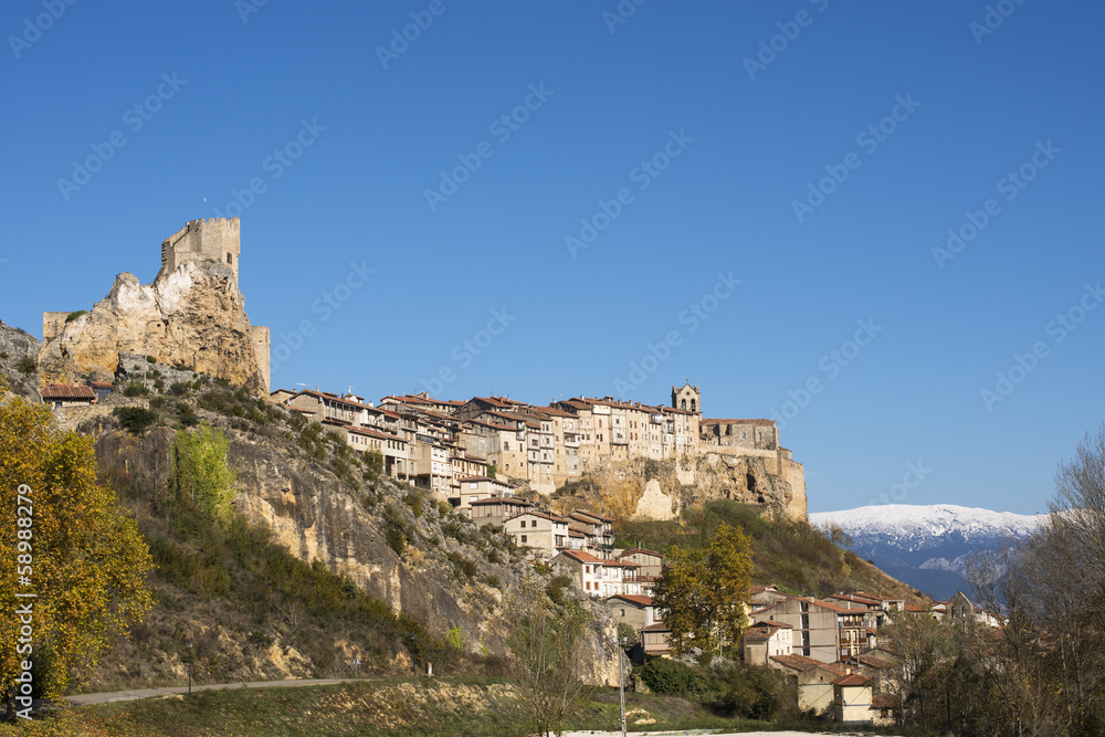 Panoramic views of city and castle of Frias, Burgos, Castilla, S