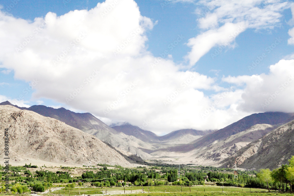 Beautiful greens and mountaineous landscape, Ladakh