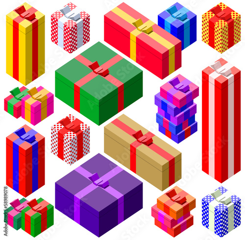 Set of various sizes colorful gift boxes